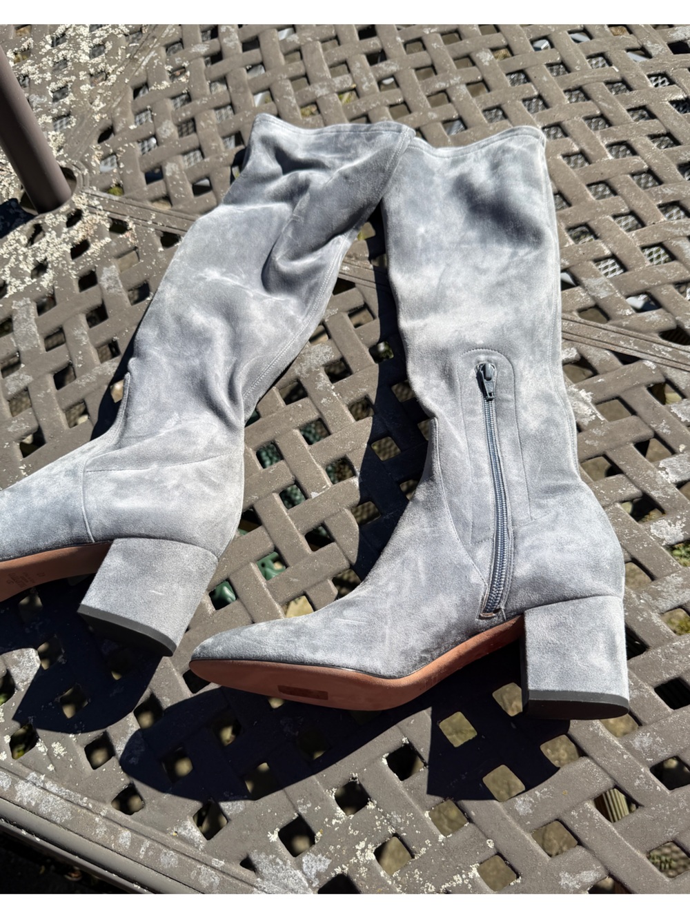 Valentino Gray Suede Over-the-Knee Block Heel Boots